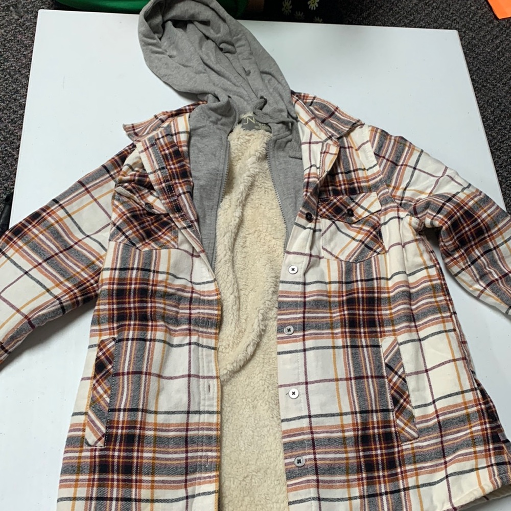 Hooded flannel jacket.